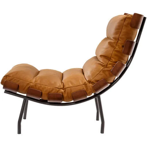 Surya Laval Modern Channeled Cognac Leather Lounge Accent Chair