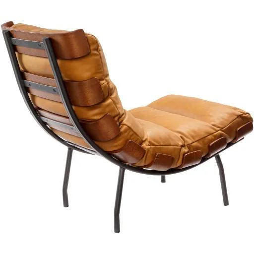 Surya Laval Modern Channeled Cognac Leather Lounge Accent Chair