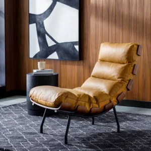 Surya Laval Modern Channeled Cognac Leather Lounge Accent Chair