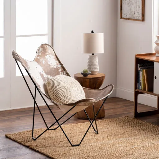 Surya Nizhoni Modern Leather Sling Chair With Black Metal Legs