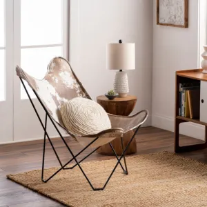 Surya Nizhoni Modern Leather Sling Chair With Black Metal Legs