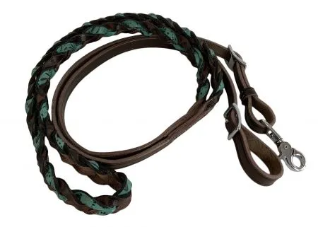 Teal Miracle Braid leather contest/roping rein with buckles
