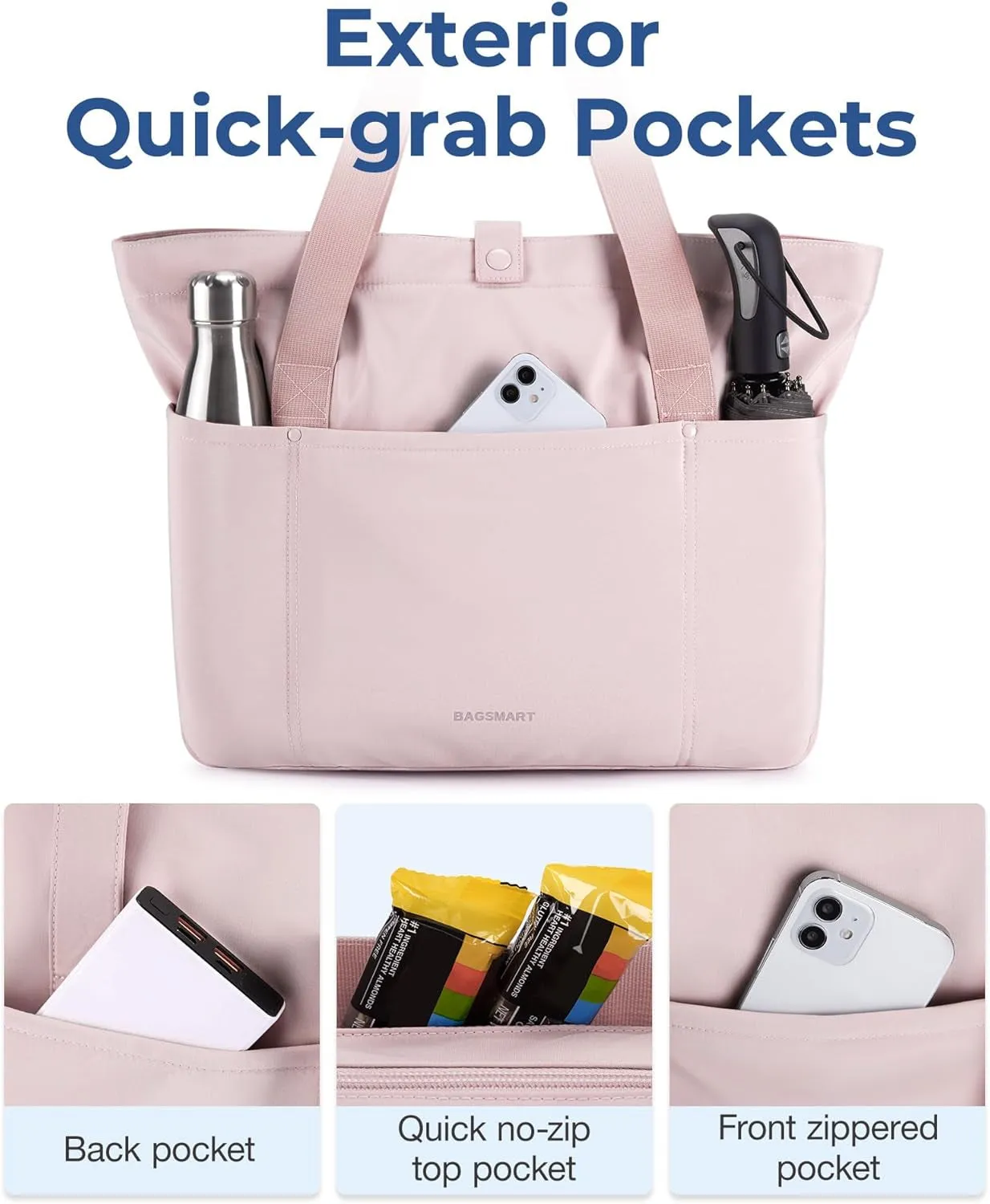 Tote Bag for Women, Foldable Tote Bag with Zipper Large Shoulder Bag Top Handle Handbag for Travel, Work