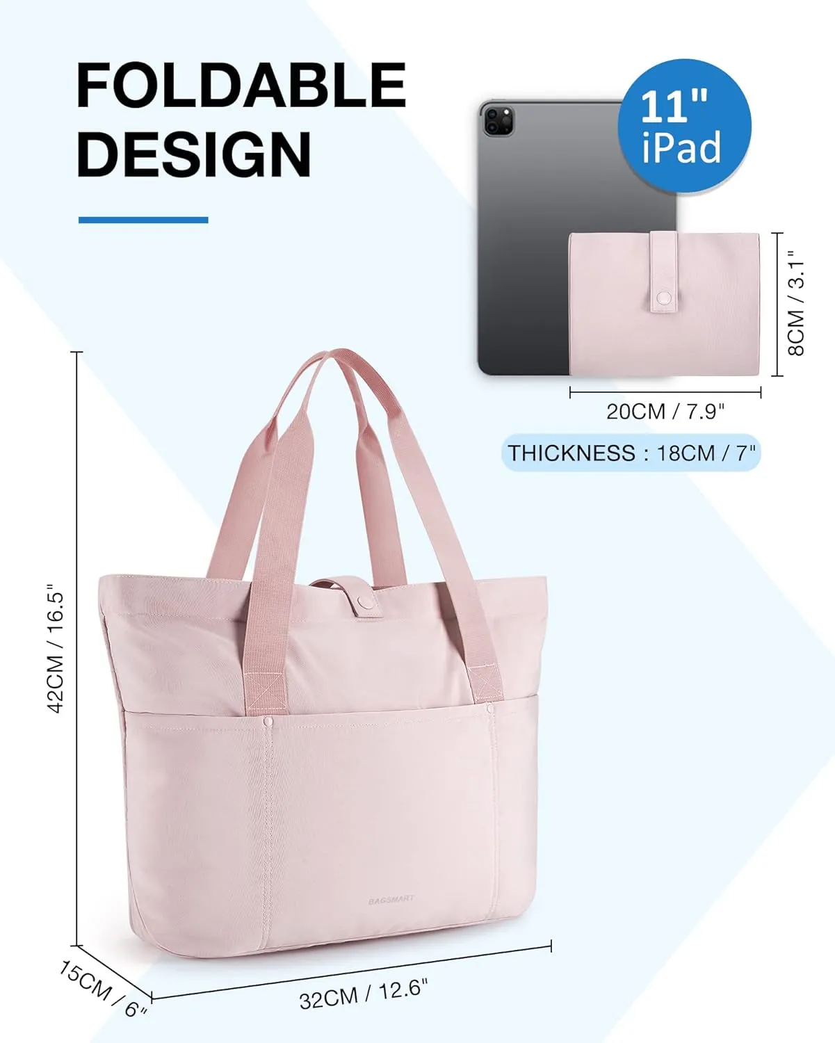 Tote Bag for Women, Foldable Tote Bag with Zipper Large Shoulder Bag Top Handle Handbag for Travel, Work
