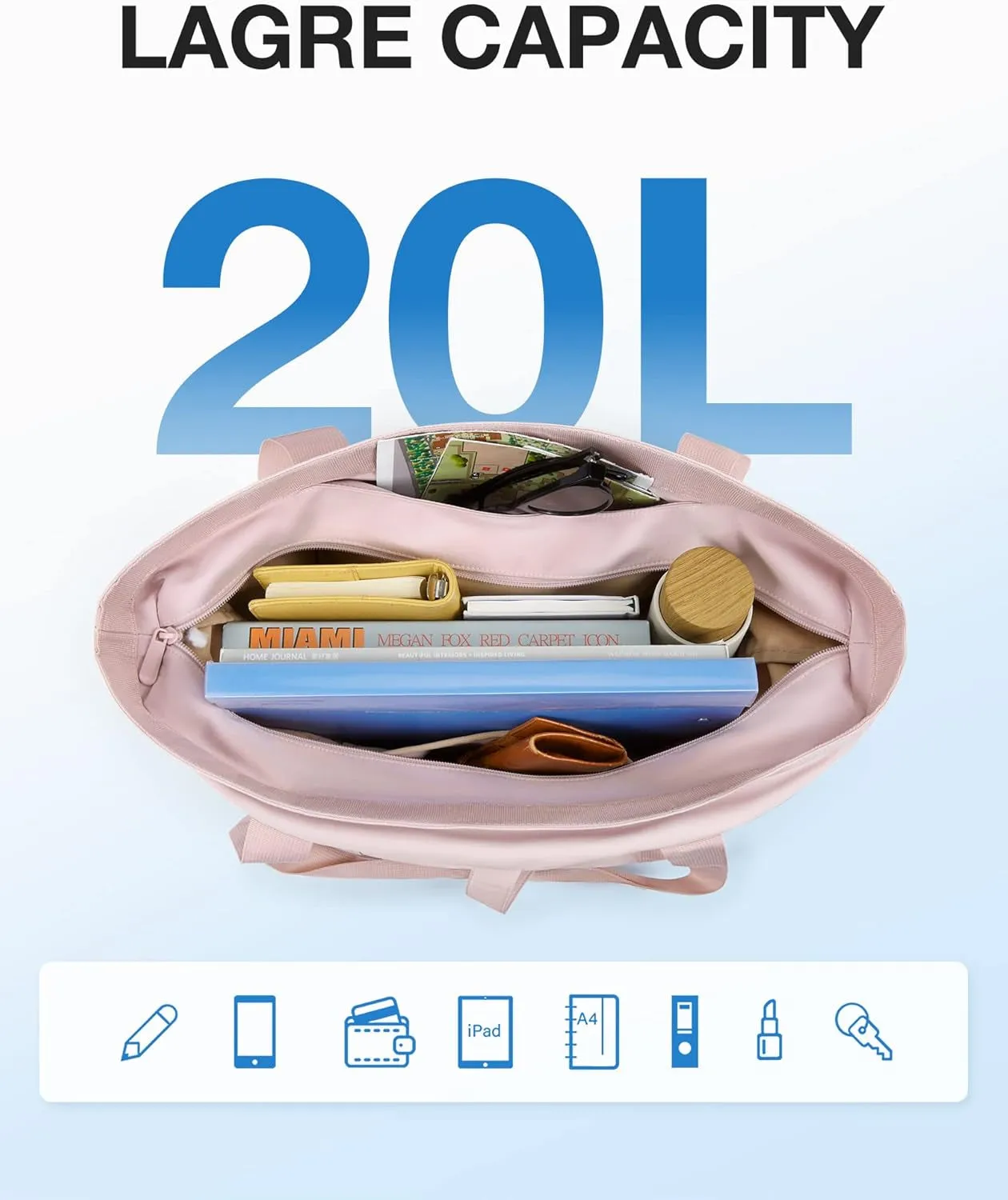 Tote Bag for Women, Foldable Tote Bag with Zipper Large Shoulder Bag Top Handle Handbag for Travel, Work