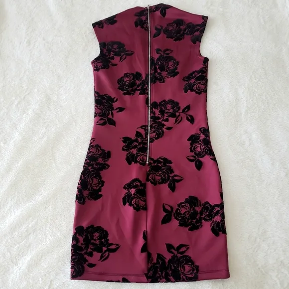 Trixxi Maroon Floral Cocktail Mini Dress, 1