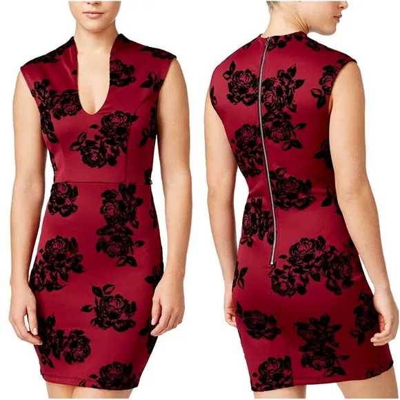 Trixxi Maroon Floral Cocktail Mini Dress, 1