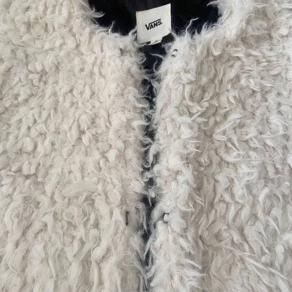 VANS Faux Fur Jacket Coat Women Size S Small White Lined Hook &amp; Loop Closure
