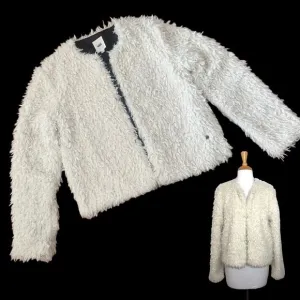 VANS Faux Fur Jacket Coat Women Size S Small White Lined Hook &amp; Loop Closure