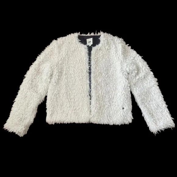 VANS Faux Fur Jacket Coat Women Size S Small White Lined Hook &amp; Loop Closure