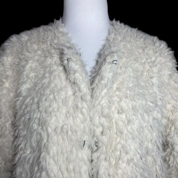 VANS Faux Fur Jacket Coat Women Size S Small White Lined Hook &amp; Loop Closure