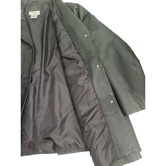 Venezia Vitale Women’s Black Geniune Leather Lined Coat Size CO