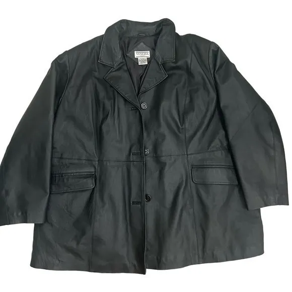 Venezia Vitale Women’s Black Geniune Leather Lined Coat Size CO