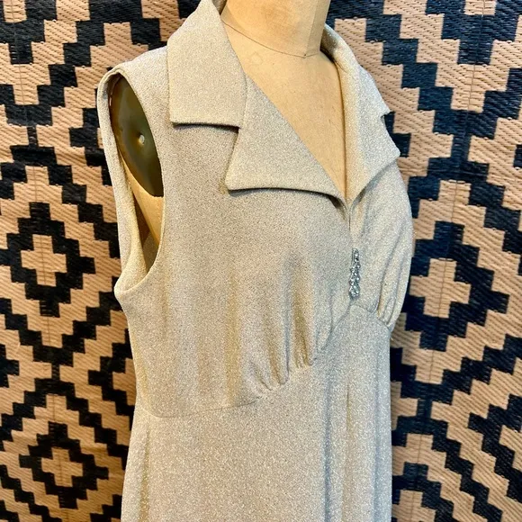 VINTAGE 60s 70s MOD gold metallic formal‎ evening gown cocktail dress long maxi
