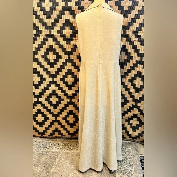 VINTAGE 60s 70s MOD gold metallic formal‎ evening gown cocktail dress long maxi