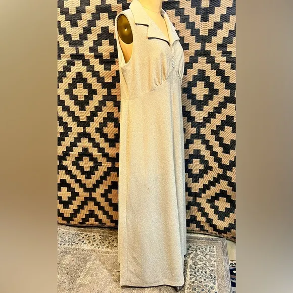 VINTAGE 60s 70s MOD gold metallic formal‎ evening gown cocktail dress long maxi