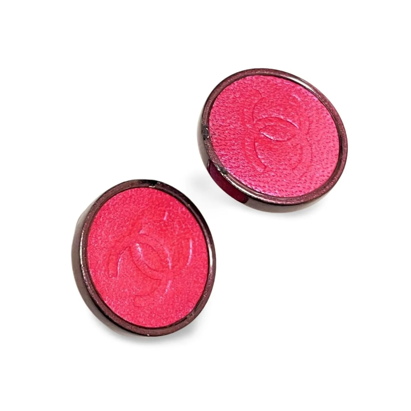 Vintage CHANEL pink and purple frame earrings with CC mark. Mod and chic jewelry. 060123ac1