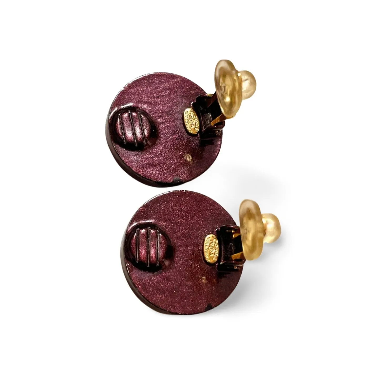 Vintage CHANEL pink and purple frame earrings with CC mark. Mod and chic jewelry. 060123ac1