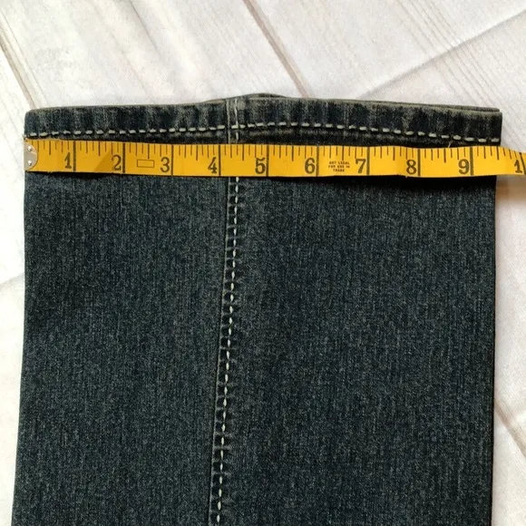Vintage Elie Tahari Flared Denim Blue Jeans Faux Leather Trim Women’s 6 EUC