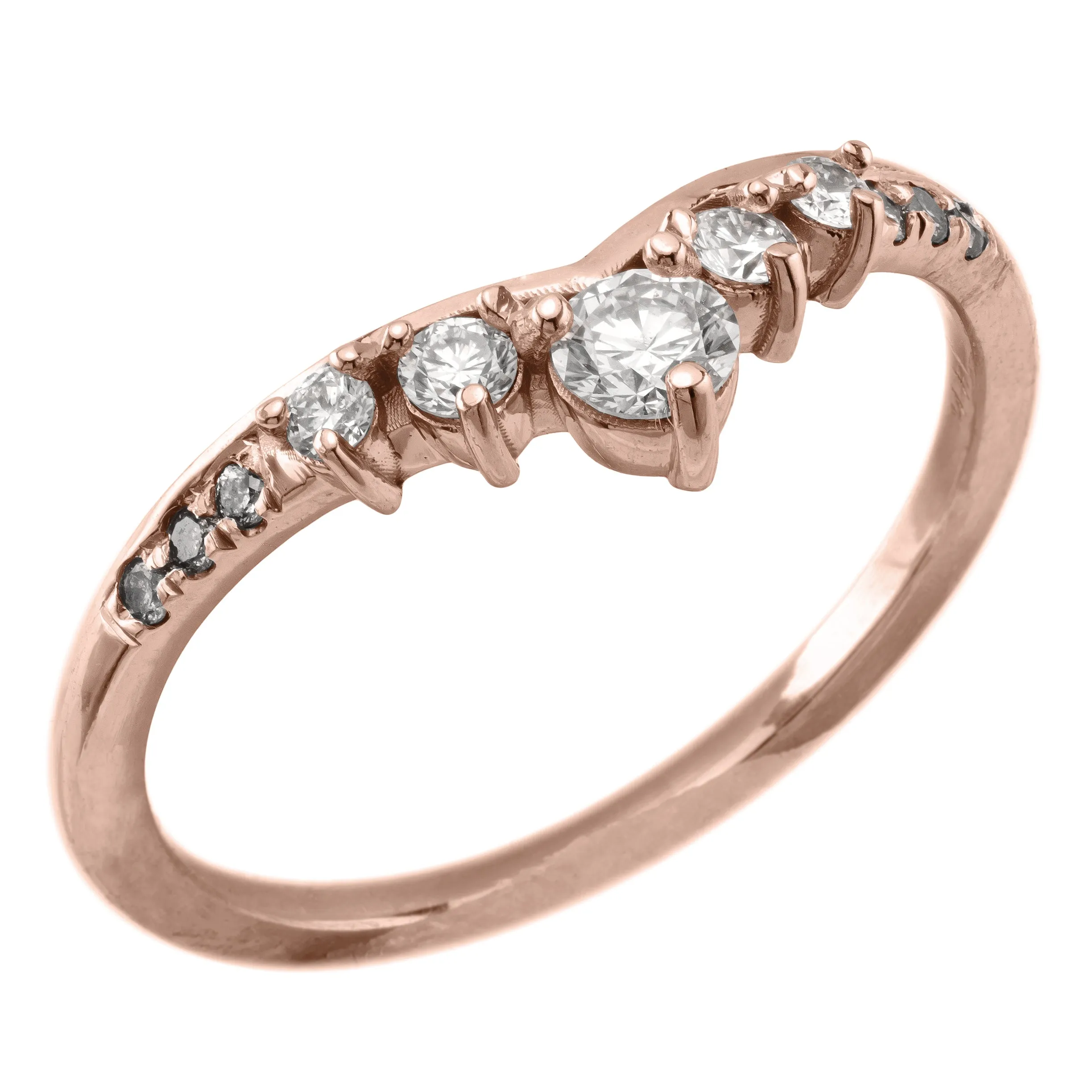 White and Grey Diamond Wedding Ring, Duchess Setting, 14k Rose Gold