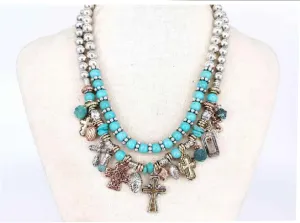Wild Flower Cross Charm Turquoise Set