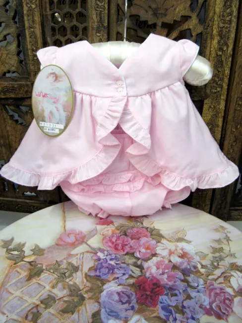 Will'beth Baby Girls Pink Open Back Ruffle 2pc Dress with Bloomers Preemie Newborn 3 6 9 Months