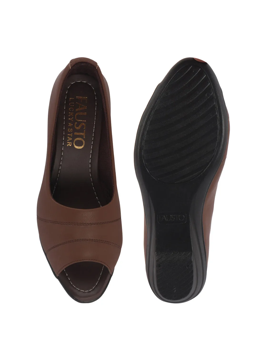 Women Brown Elegant Peep Toe Platform Wedge Heel Ballet | Formal Dress Ballerina Shoes | Office Open Toe Sandal | Anti Skid Sole
