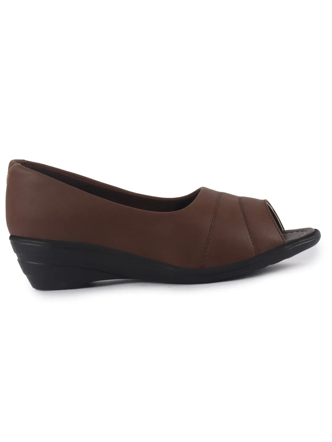 Women Brown Elegant Peep Toe Platform Wedge Heel Ballet | Formal Dress Ballerina Shoes | Office Open Toe Sandal | Anti Skid Sole