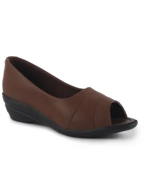 Women Brown Elegant Peep Toe Platform Wedge Heel Ballet | Formal Dress Ballerina Shoes | Office Open Toe Sandal | Anti Skid Sole