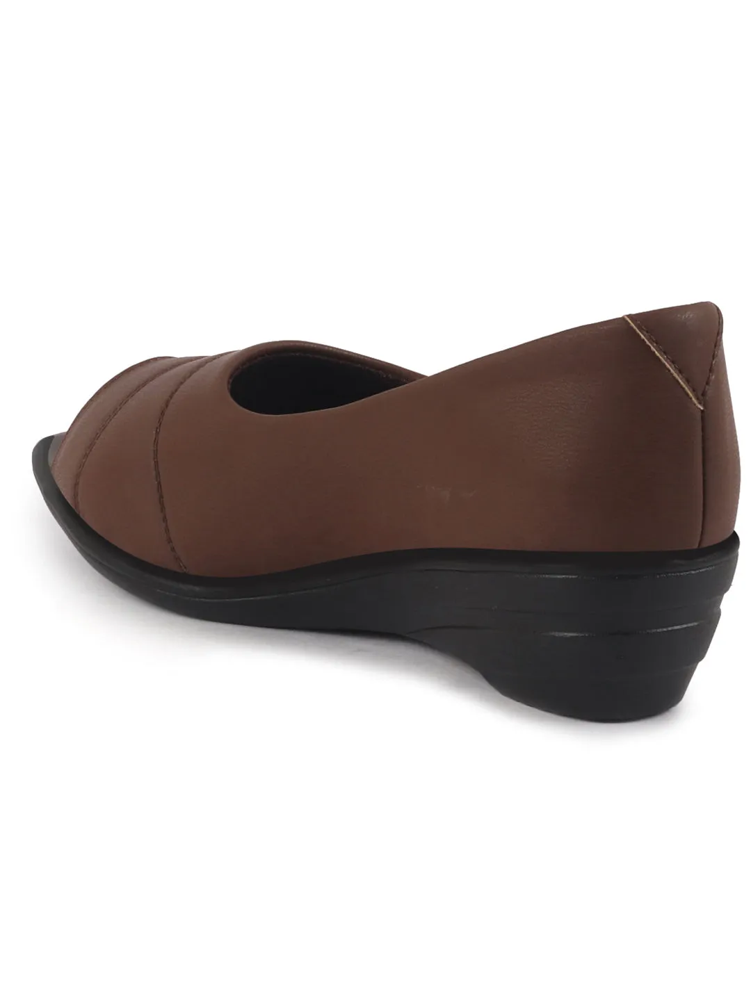 Women Brown Elegant Peep Toe Platform Wedge Heel Ballet | Formal Dress Ballerina Shoes | Office Open Toe Sandal | Anti Skid Sole