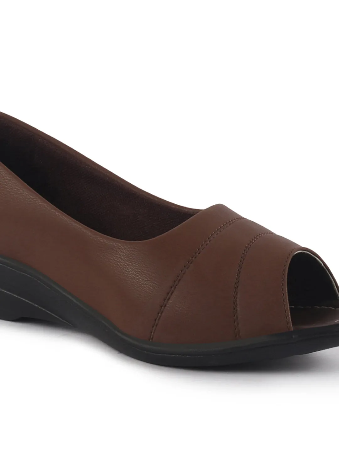 Women Brown Elegant Peep Toe Platform Wedge Heel Ballet | Formal Dress Ballerina Shoes | Office Open Toe Sandal | Anti Skid Sole