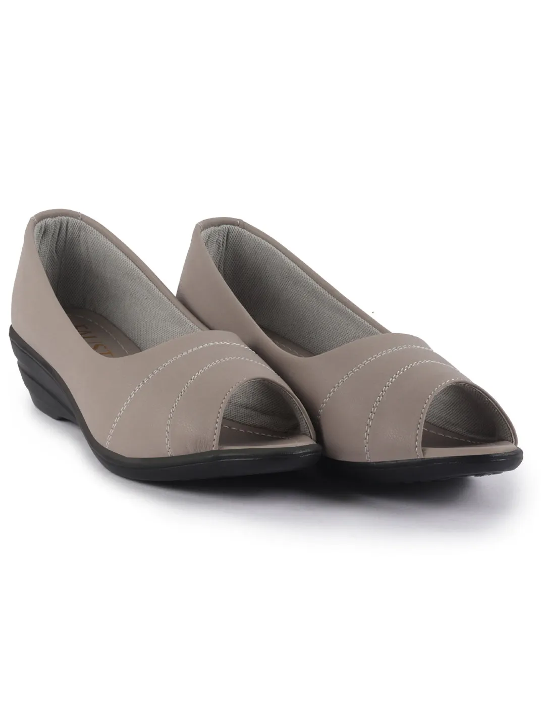 Women Light Grey Elegant Peep Toe Platform Wedge Heel Ballet | Formal Dress Ballerina Shoes | Office Open Toe Sandal | Anti Skid Sole