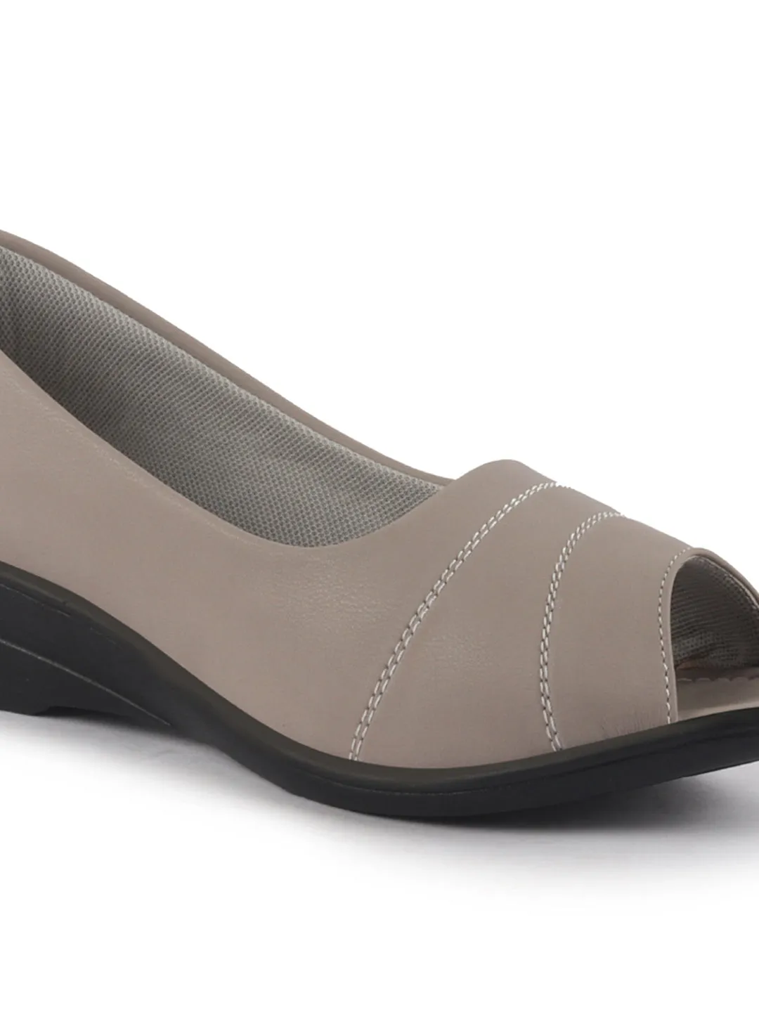 Women Light Grey Elegant Peep Toe Platform Wedge Heel Ballet | Formal Dress Ballerina Shoes | Office Open Toe Sandal | Anti Skid Sole