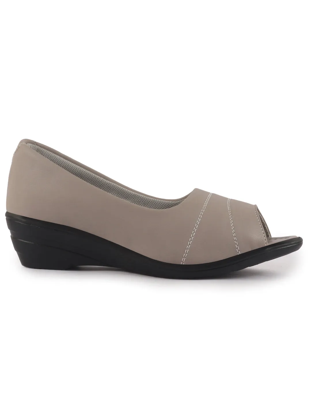 Women Light Grey Elegant Peep Toe Platform Wedge Heel Ballet | Formal Dress Ballerina Shoes | Office Open Toe Sandal | Anti Skid Sole