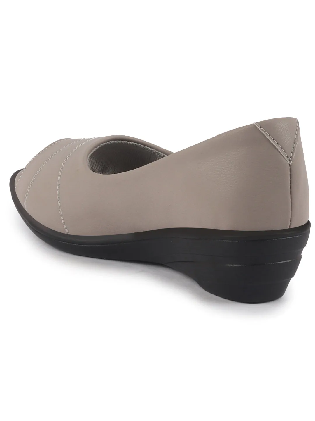 Women Light Grey Elegant Peep Toe Platform Wedge Heel Ballet | Formal Dress Ballerina Shoes | Office Open Toe Sandal | Anti Skid Sole