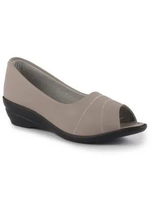 Women Light Grey Elegant Peep Toe Platform Wedge Heel Ballet | Formal Dress Ballerina Shoes | Office Open Toe Sandal | Anti Skid Sole