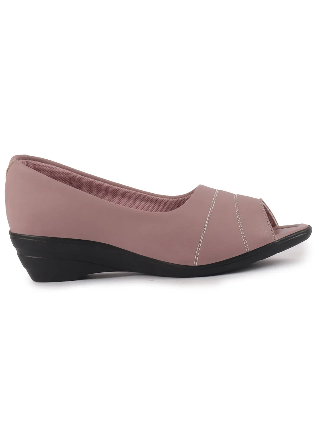 Women Pink Elegant Peep Toe Platform Wedge Heel Ballet | Formal Dress Ballerina Shoes | Office Open Toe Sandal | Anti Skid Sole