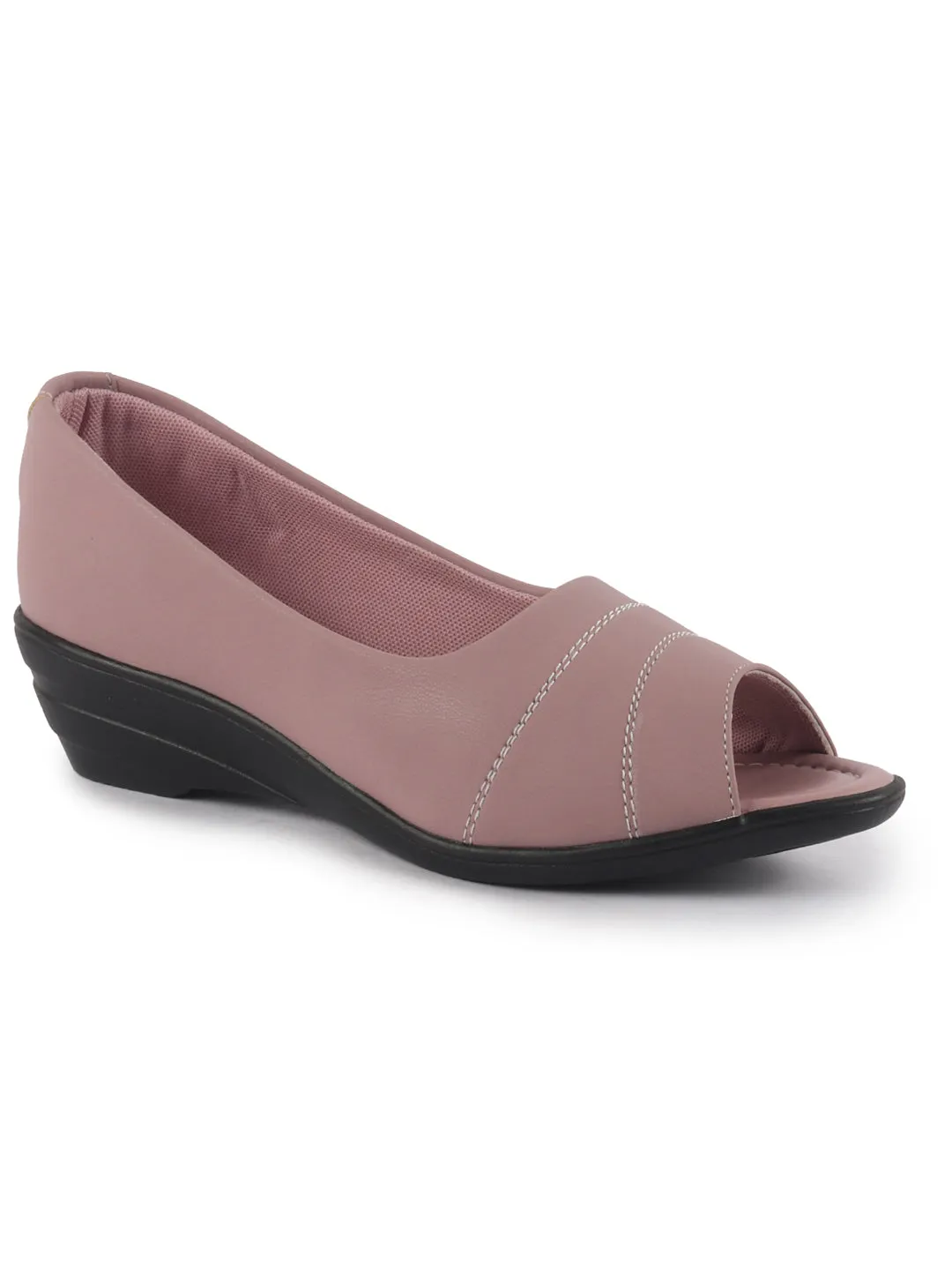 Women Pink Elegant Peep Toe Platform Wedge Heel Ballet | Formal Dress Ballerina Shoes | Office Open Toe Sandal | Anti Skid Sole