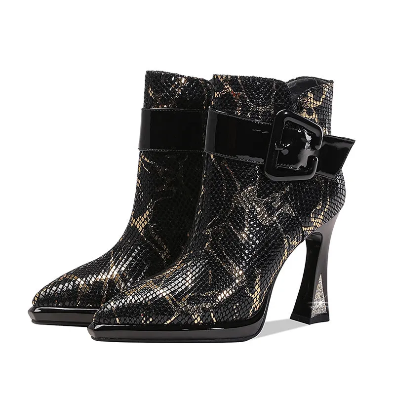 Women's Pointed Toe Ankle Leather Shoes With Metal Buckle