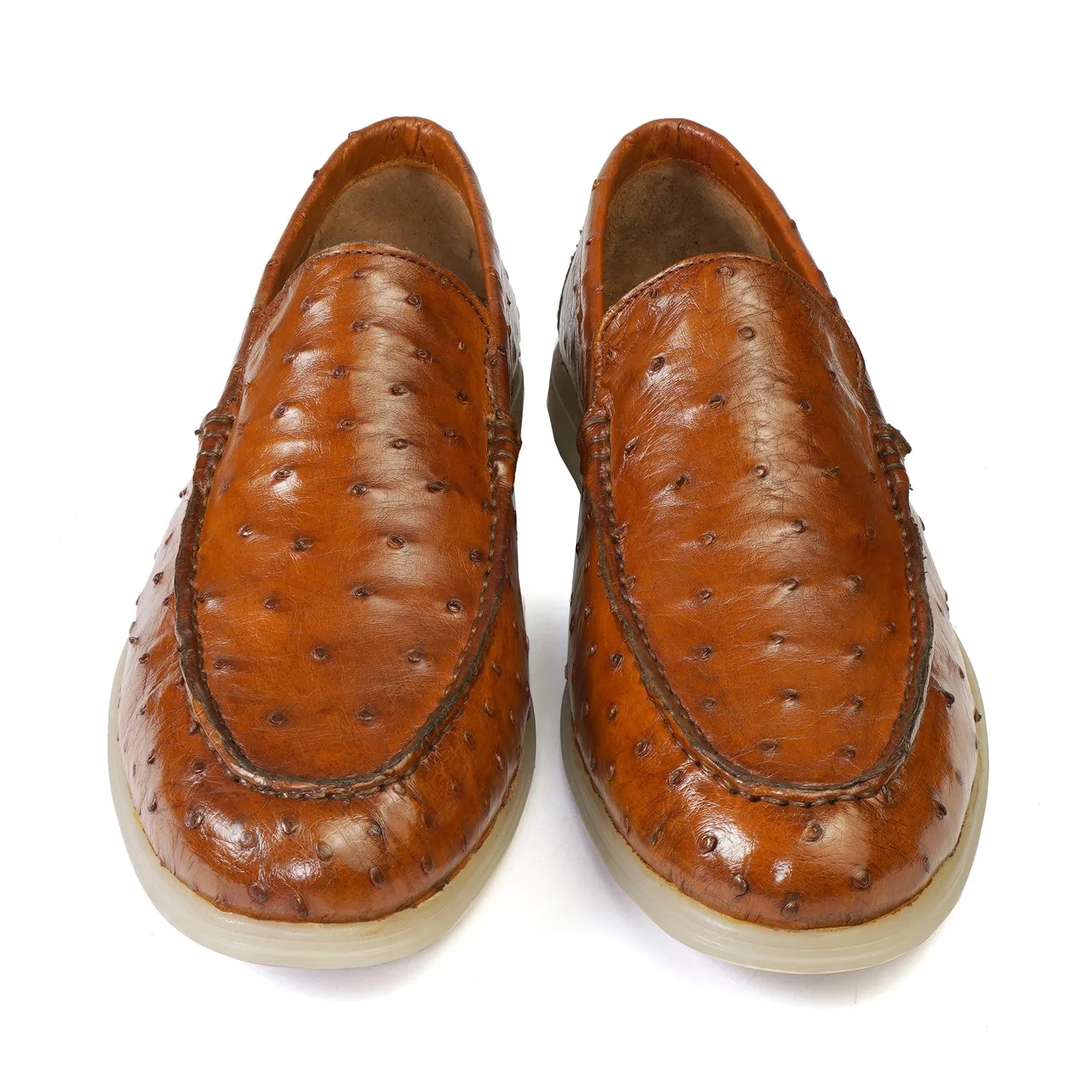 Yacht Slip-On Shoes in Exotic Ostrich  Tan Leather