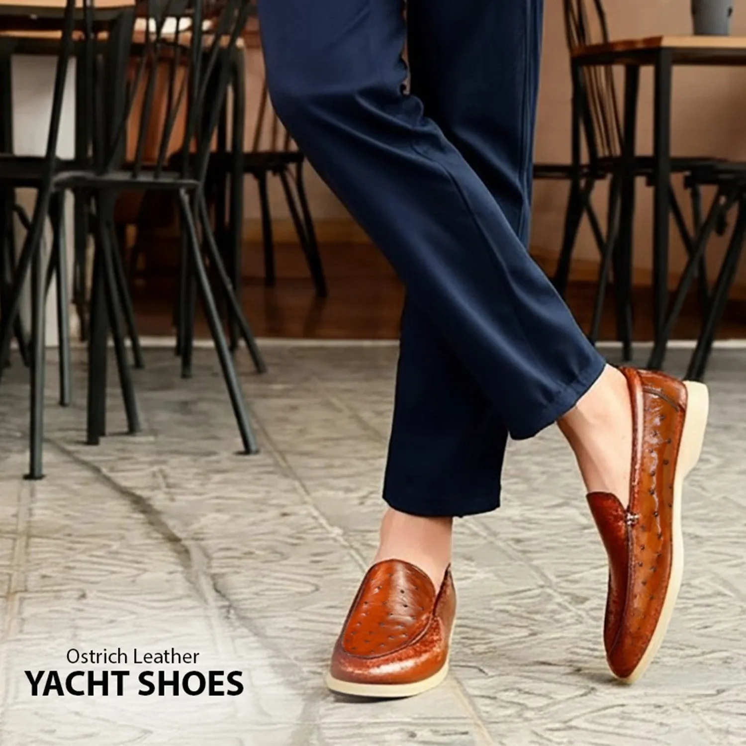 Yacht Slip-On Shoes in Exotic Ostrich  Tan Leather