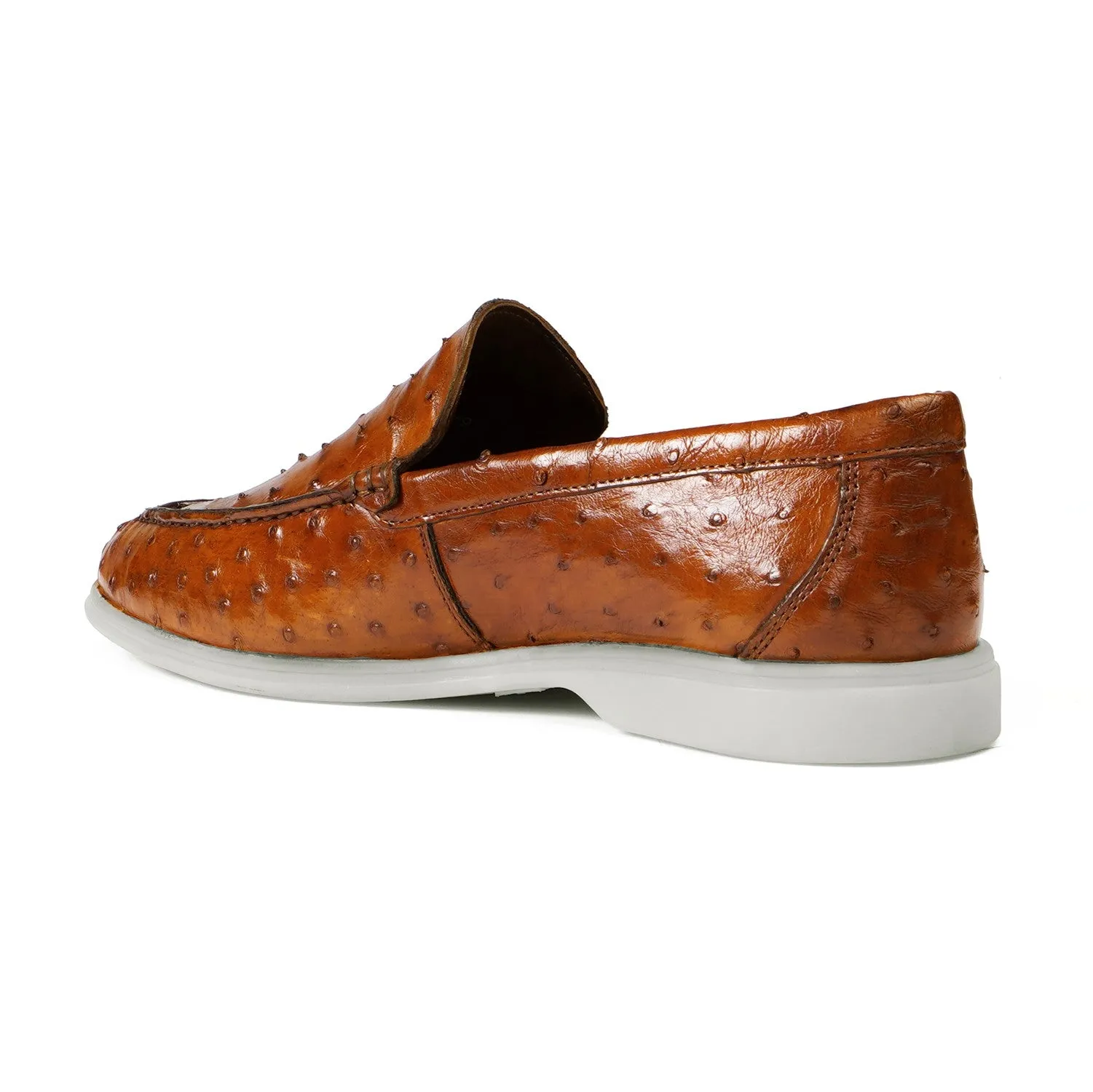 Yacht Slip-On Shoes in Exotic Ostrich  Tan Leather