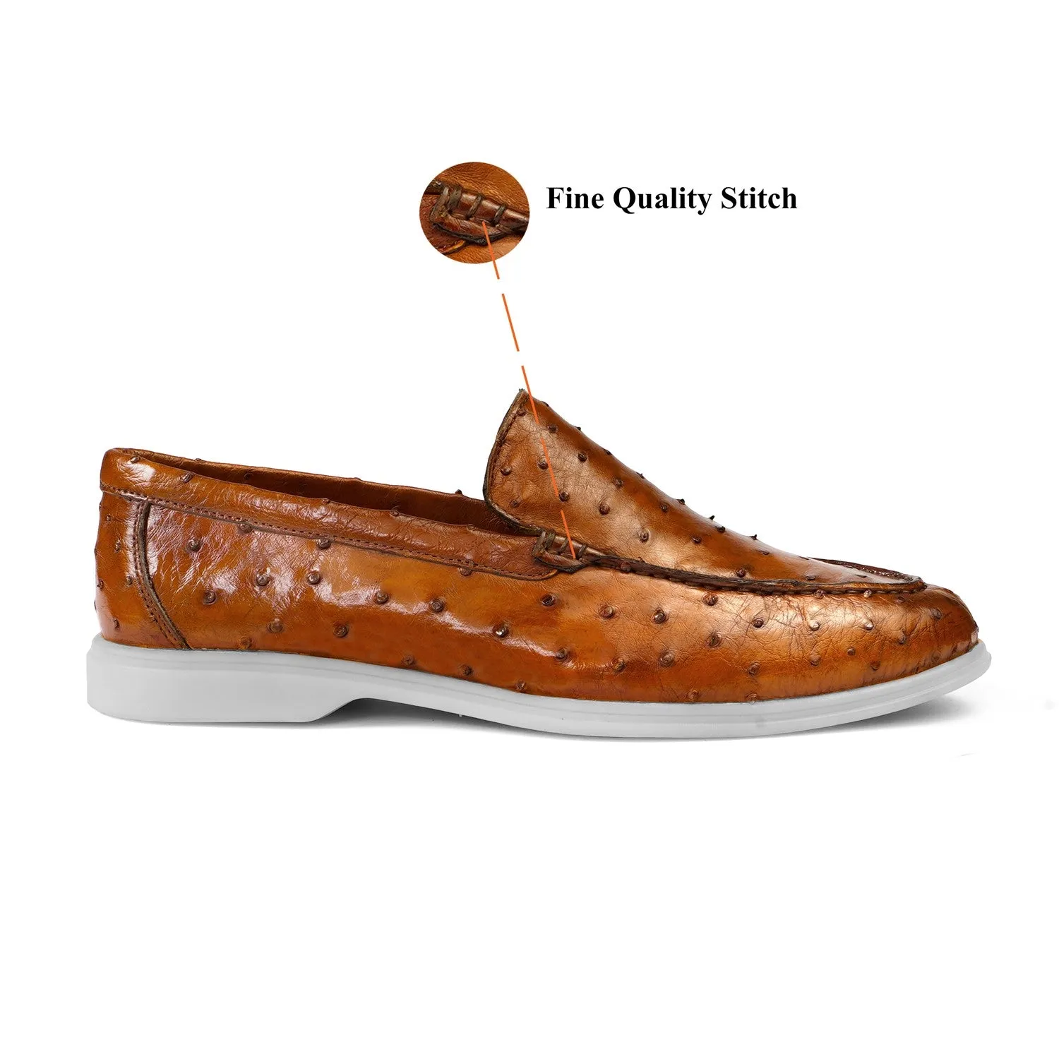 Yacht Slip-On Shoes in Exotic Ostrich  Tan Leather