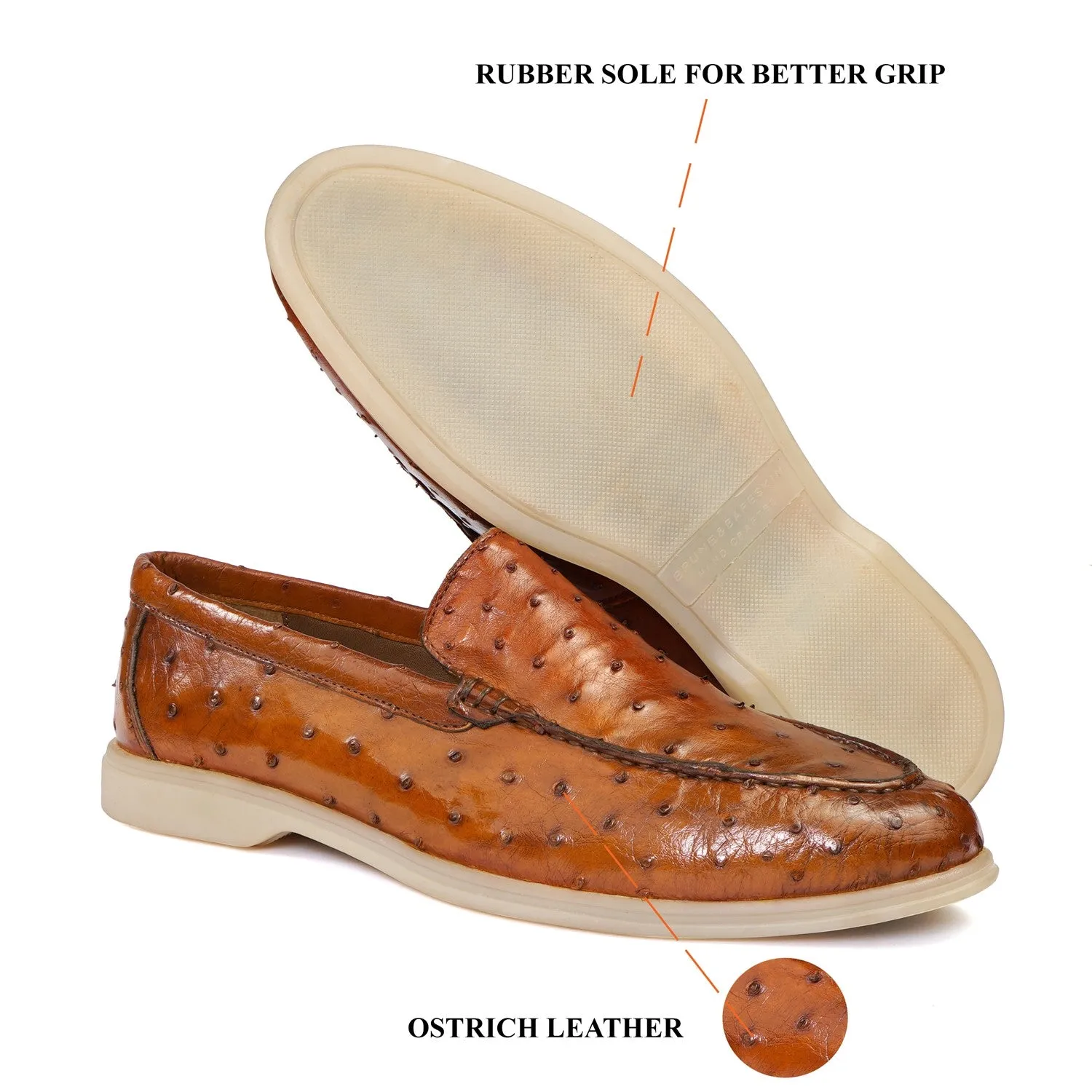Yacht Slip-On Shoes in Exotic Ostrich  Tan Leather