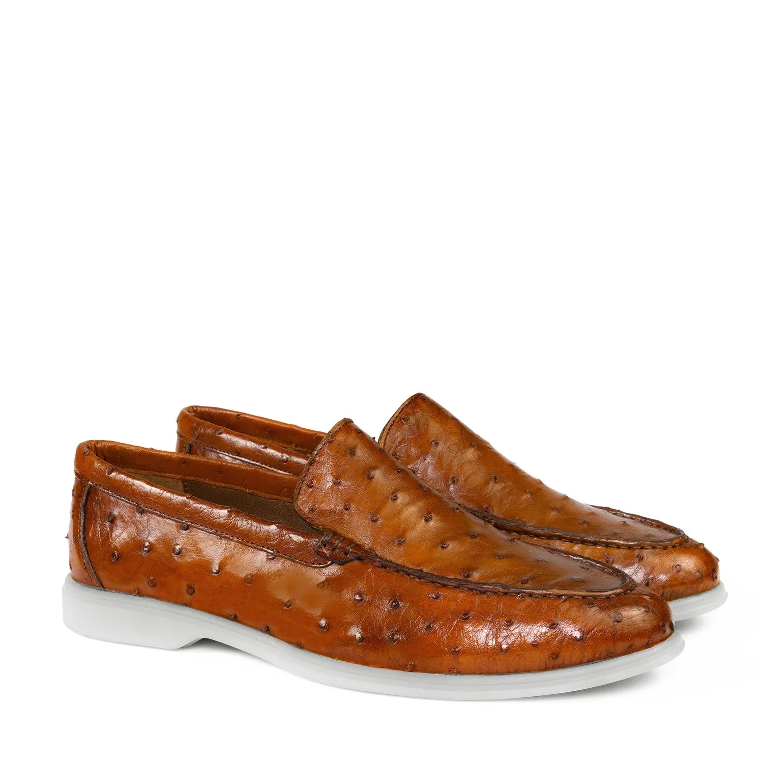 Yacht Slip-On Shoes in Exotic Ostrich  Tan Leather